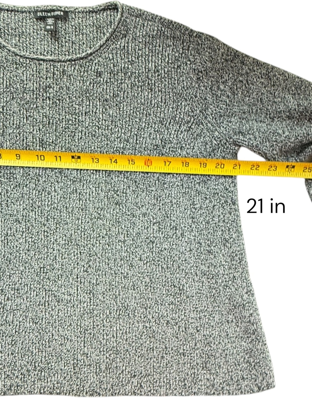 Eileen Fisher Women Black White Marled Knit Organic Cotton Crewneck Sweater M - Picture 8 of 8